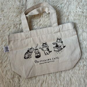 Cream Canvas Cat Tote Bag